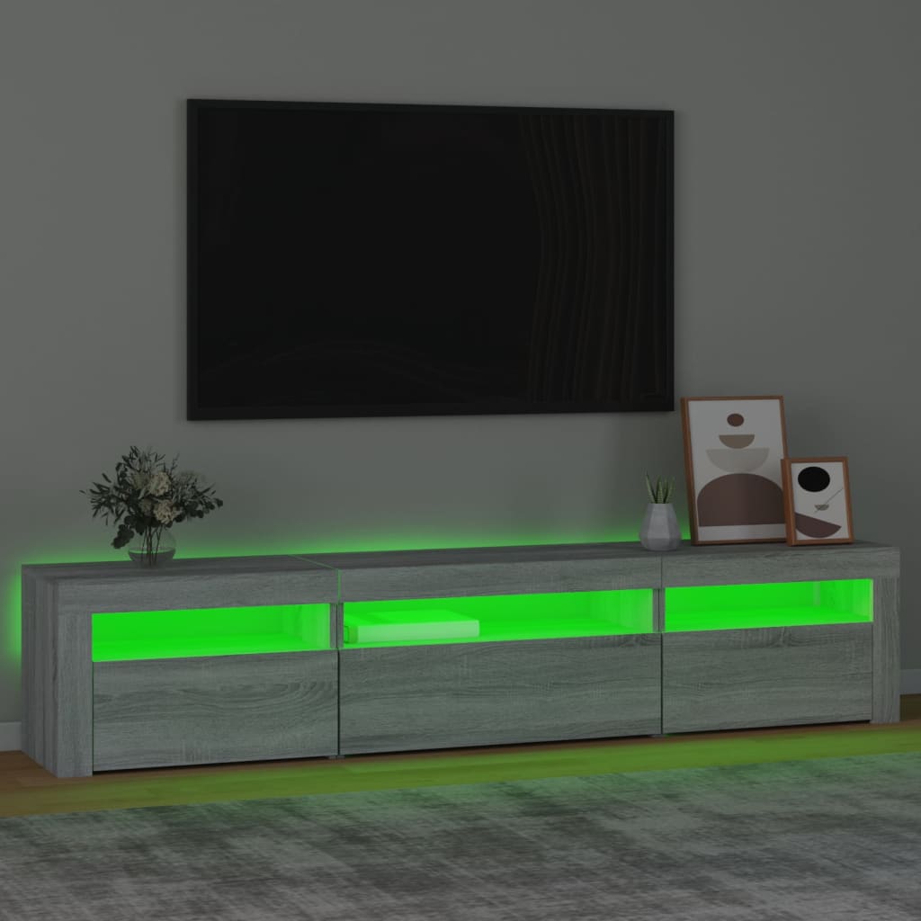 Vidaxl TV Stand with LED Lighting, Sonoma Oak Grey, 195x35x40 Cm
