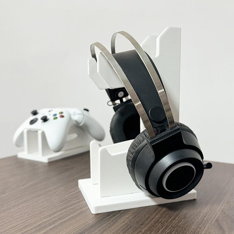 Supporto Multifunzionale Universale in Legno Massello per Controller di Gioco, Scaffale di Stoccaggio da Scrivania, Supporto per Cuffie
