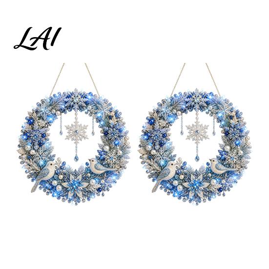 Christmas Tree Hanging Decor 2Pcs Pearl Diamond Ornament Set 2D Acrylic Glitter Charms with Ribbon Festive Pendant for Holiday Party Seasonal Home
