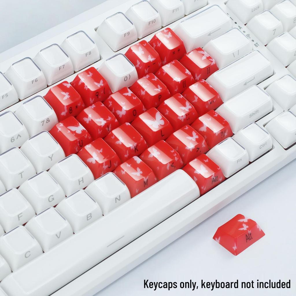 21-Key XVX Butterfly Translucent Pink & White Heart Keycaps for Magnetic Switch Keyboards