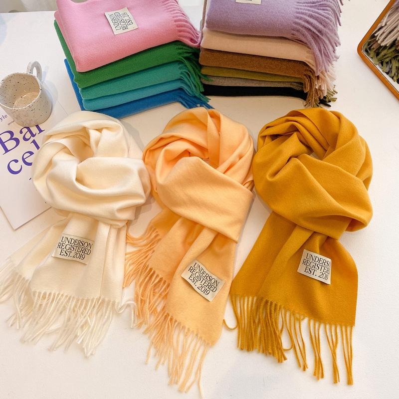ins scarf women's winter new versatile student solid color imitation cashmere scarf thick warm scarf men's shawl