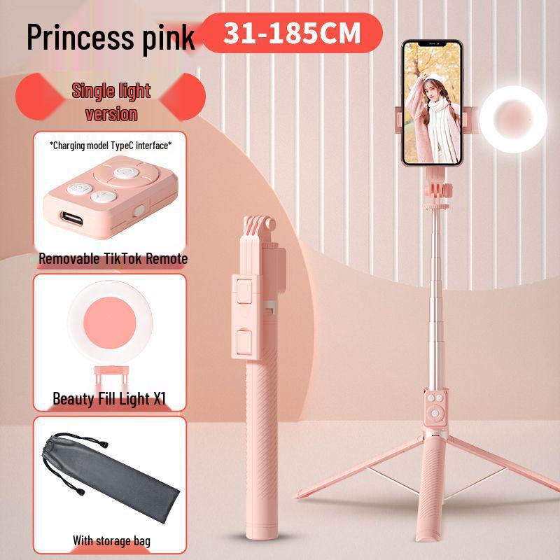 1.8m Bluetooth Selfie Stick with Integrated Tripod and Universal Phone Holder for Remote Control, Charging, and Live Streaming.