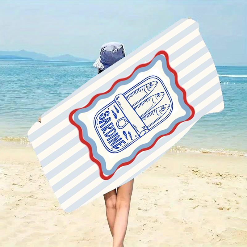 Sardine Can Vintage Beach Towel Seafood Label Design Quick Dry Microfiber Towel For Summer Pool Travel Men