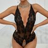 Deep V Metal Chain With Exposed Back Sexy Underwear Porn Bodysuit Erotic Black Bow Transparent Crotchless Women's Lingerie Set
