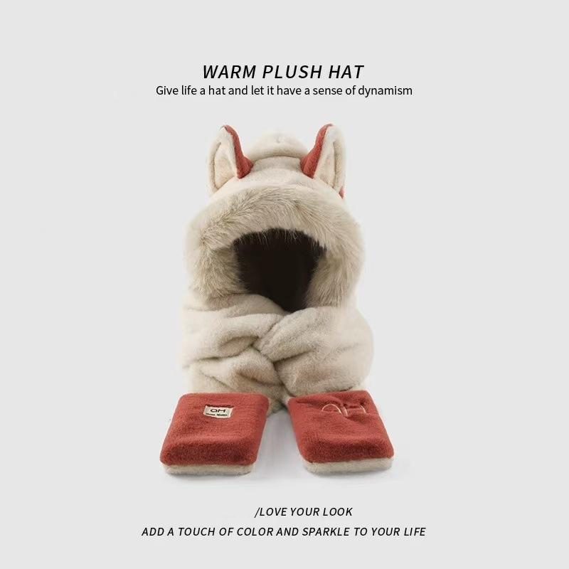 

Firefox Plush Ski Hat Scarf Integrated Women s Winter Warm Furry Cold Riding Ear Protection