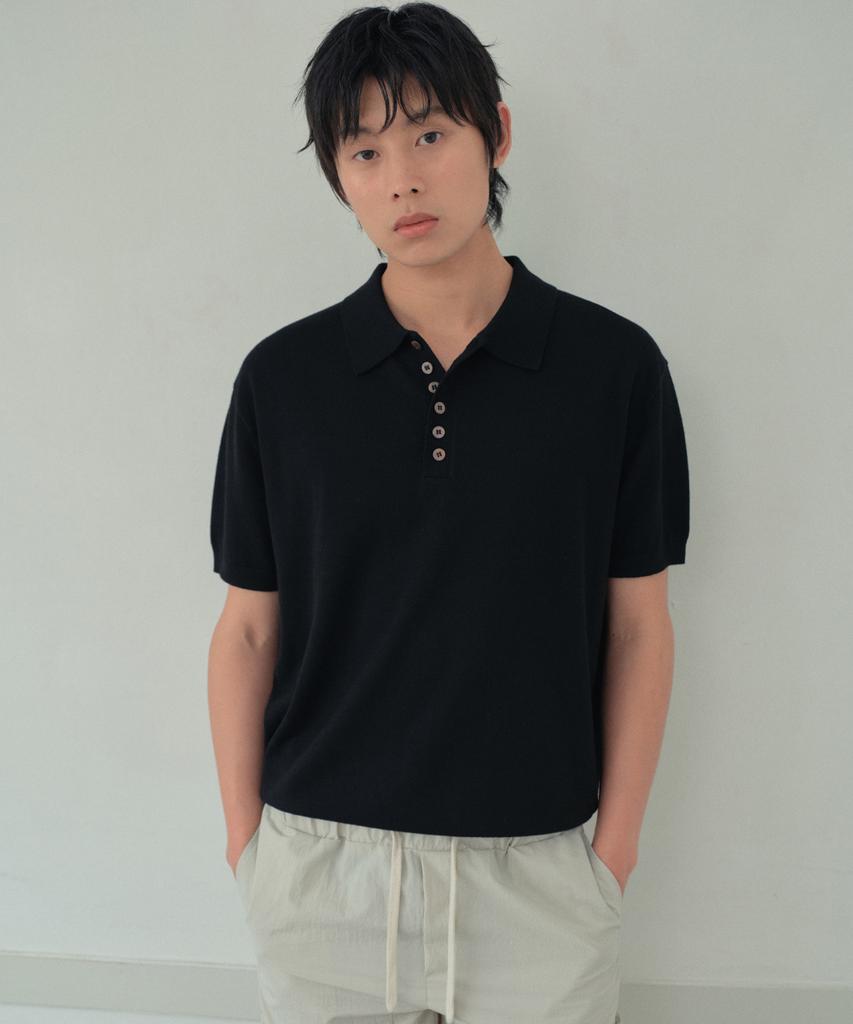 Wednesday Oasis Button Collar Half Knit_Black(Wc26Kn50)