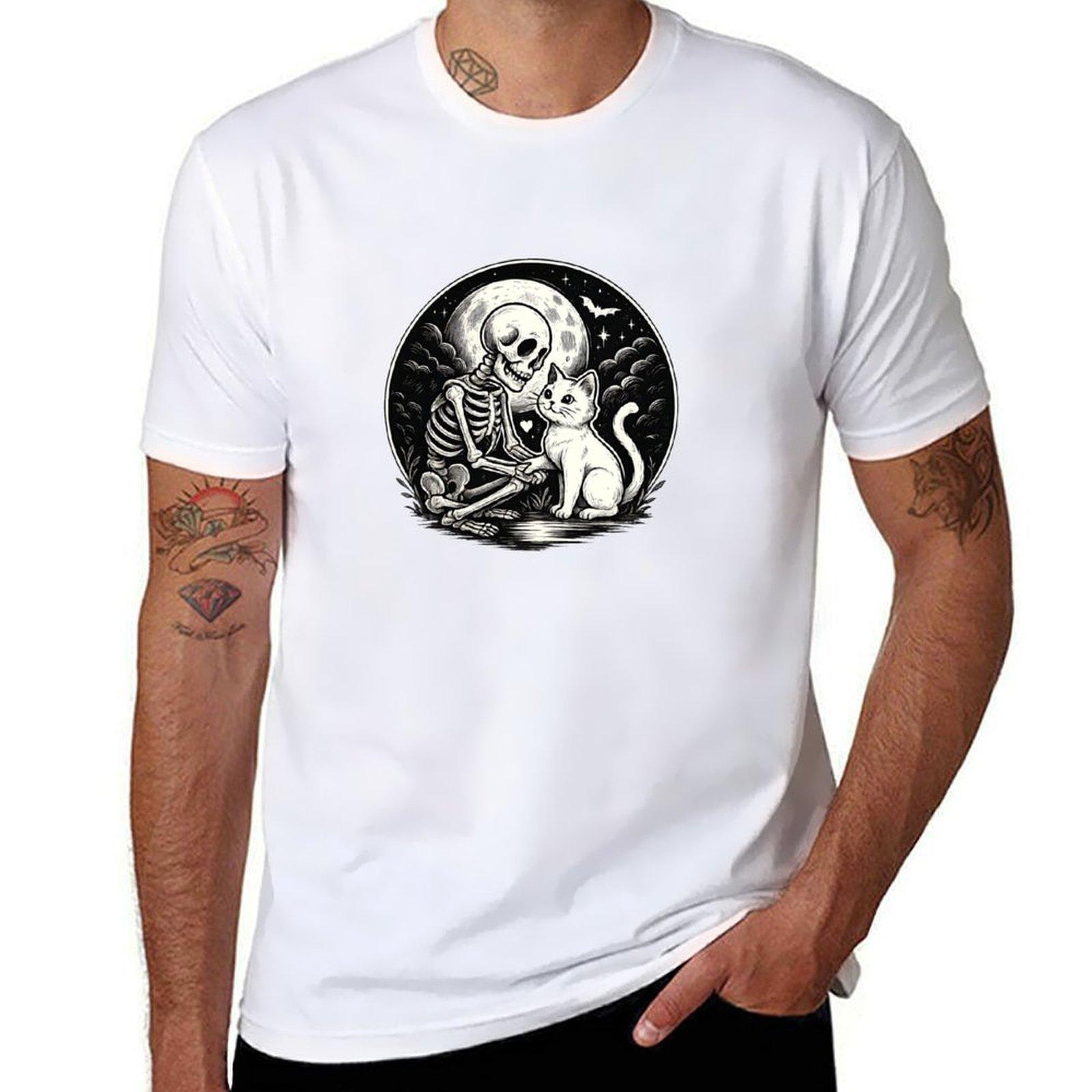 Skeleton Cat Skull Kitty Cute Goth Halloween Costume TShirt Luxury Unisex blanks summer clothes vintage t shirts t shirt Unisex S