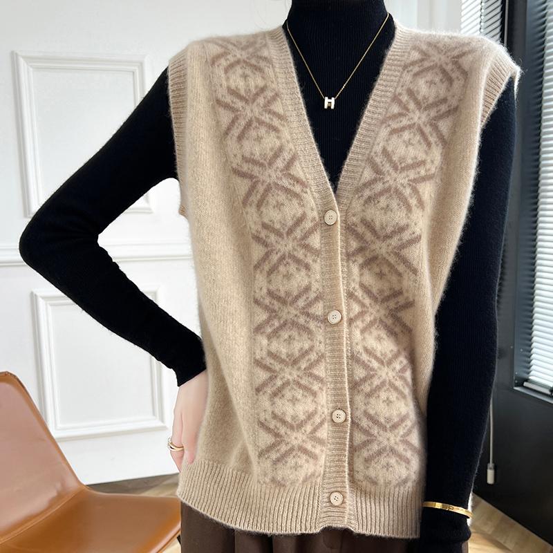 

Женский кашемировый жилет Qinghe кашемир 30% кашемир 70% шерсть осенне-зимний кашемировый жилет мягкий и теплый XXL бежевый