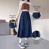 Women's High-Waisted Denim A-Line Midi Skirt, Slimming Fit, Petite To Plus-Size, Perfect for Spring and Summer.