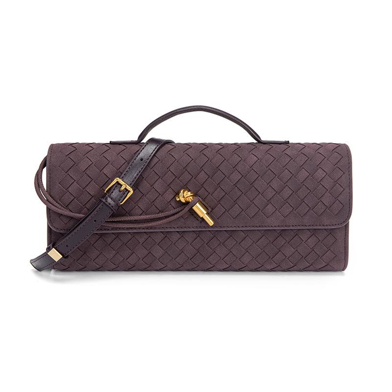 Trendy Spring And Summer Woven Soft Leather Dinner Bag Medieval Baguette Bag Organ Bag Horizontal Portable Messenger Bag