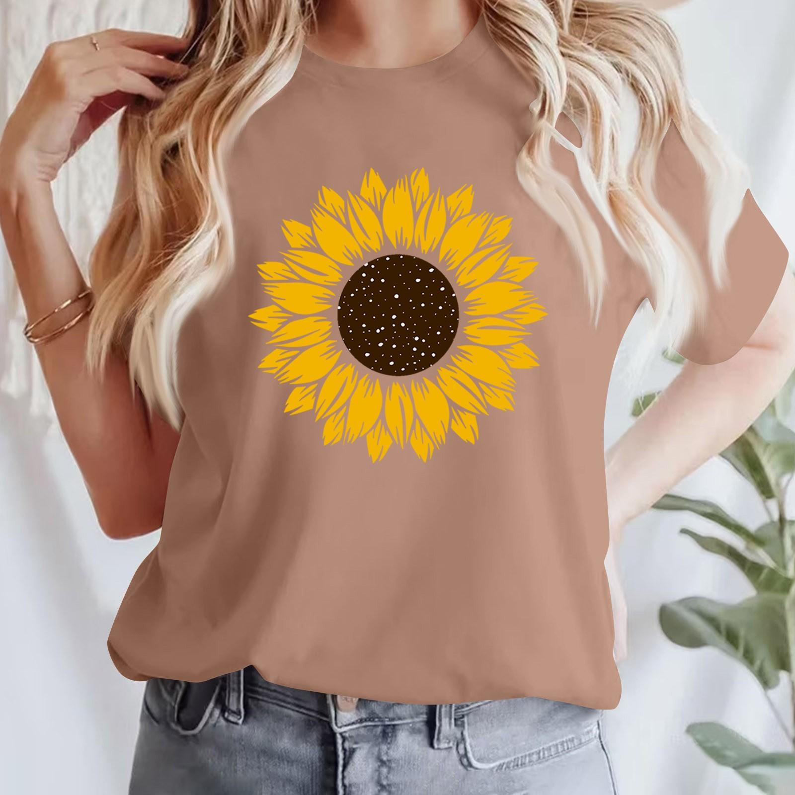 

Женская повседневная футболка с принтом, пуловер с круглым вырезом, топ с короткими рукавами S верблюд