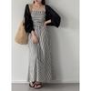 Tachibana summer new tube top contrasting color striped dress women's high sense temperament high waist and thin