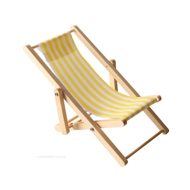 Dollhouse Miniature Items Wooden Beach Chair Model for Girl Mini Furniture Outdoor Reclining Chair Miniature Scene Accessories