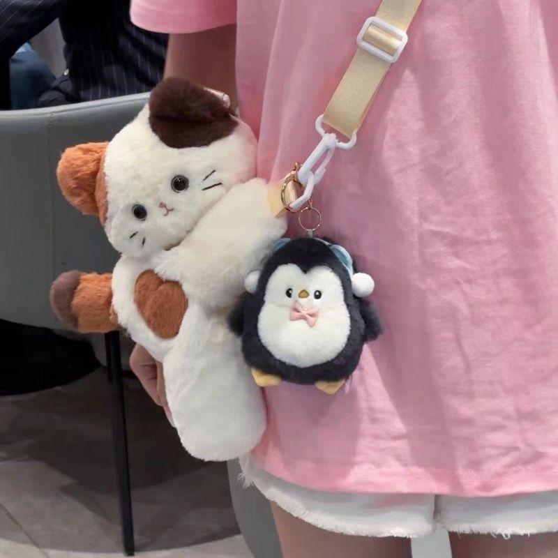 Kattliggande väska söt axelväska ryggsäck ins-stil dockväska flickhjärta väska