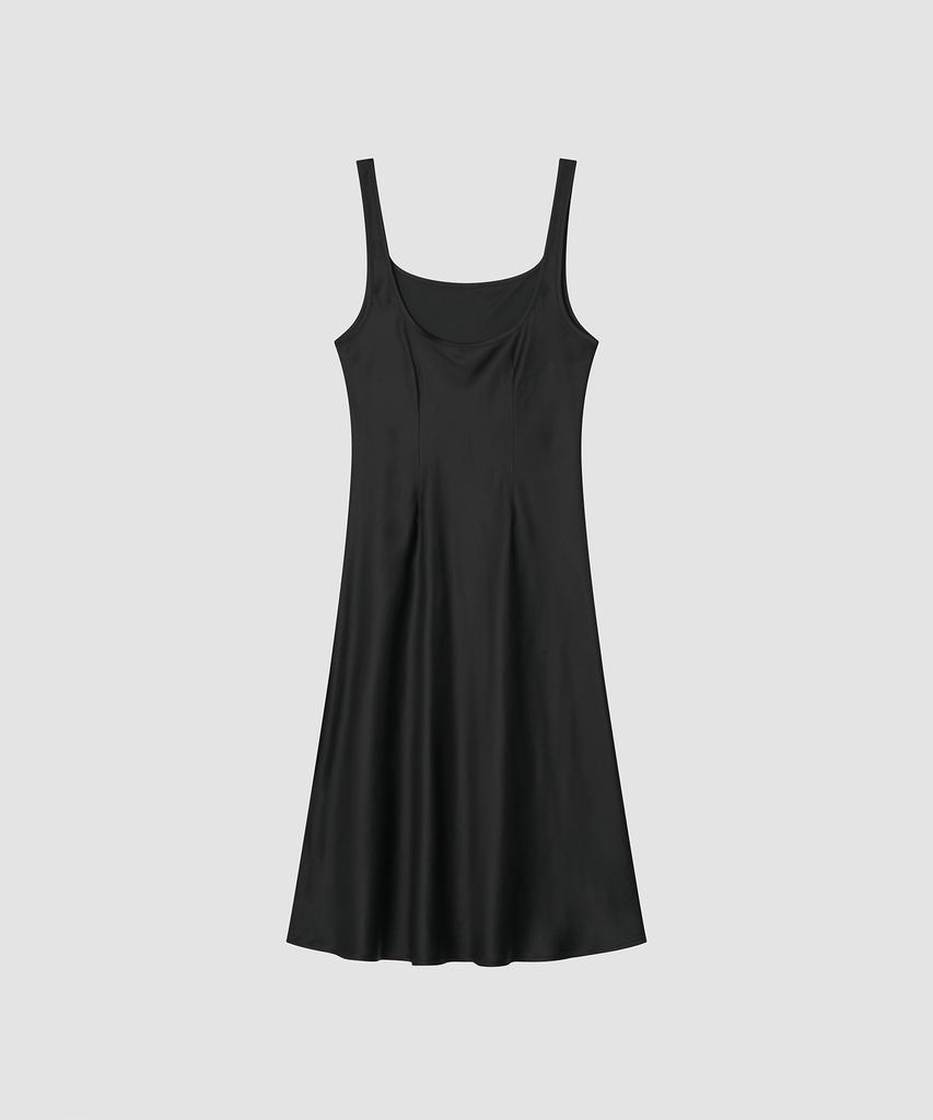 Deolil Plain Midi Satin Dress_Black
