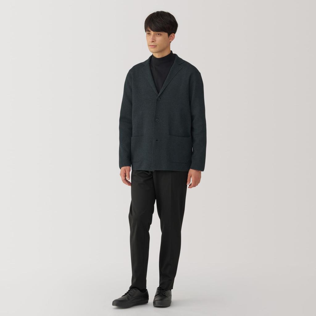 MUJI Pralny dzianinowy kardigan z prążkami Milan, Ciemny, Rozmiar AA0R0A4A, Męski, Szary, L,