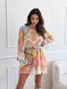 Fashion Print Stand Collar Pleated Long Sleeve Loose Waist Straight Comfortable Dress Lightweight Recognition Elegant with Flattering Chic Dress
