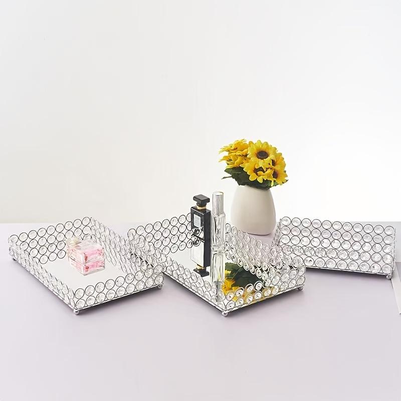 1 buc. Tavă Rectangulară cu Oglindă de Cristal, Tavă Decorativă cu Oglindă pentru Depozitarea Bijuteriilor, Tavă de Depozitare pentru Comodă și Masă de Toaletă, Tavă Decorativă