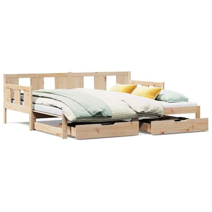 VidaXL Daybed and Trundle Bed and Drawers 90x190 Cm Solid Pine Wood, Sofa Bed, Guest Bed, Wooden Daybed, Bed 3302229