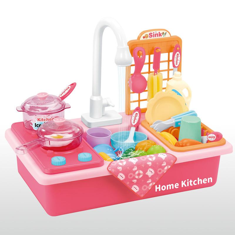 Children'S Electric Circulating Water Washing Basin, Kitchen Cooking Set, Playing House Washing Table Toys