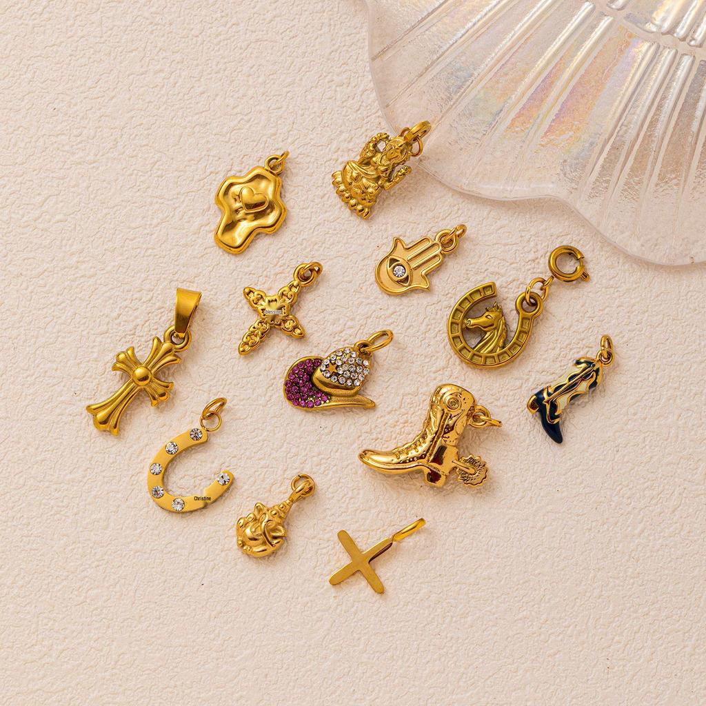 18K Gold Electroplated Stainless Steel Horseshoe Pendant for DIY Accessories