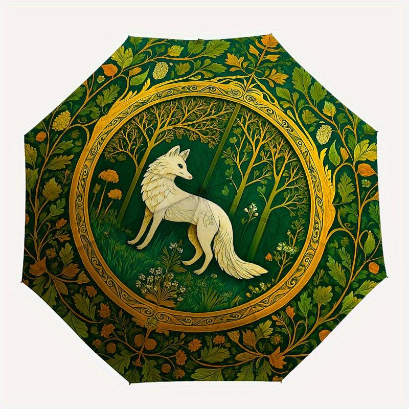 Forest Fox Elegance: Unique Decorative PlateUmbrella, Portable 3-Fold Umbrella for Men & Women,Christmas Gift ES342