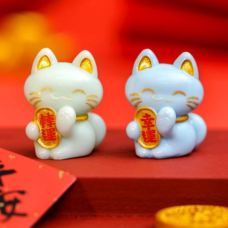 9Pcs Cute Good Luck Cat Mini Figurines Miniature DIY Decorative Micro Landscape Fortune Lucky Cat Car Desktop Home Ornaments