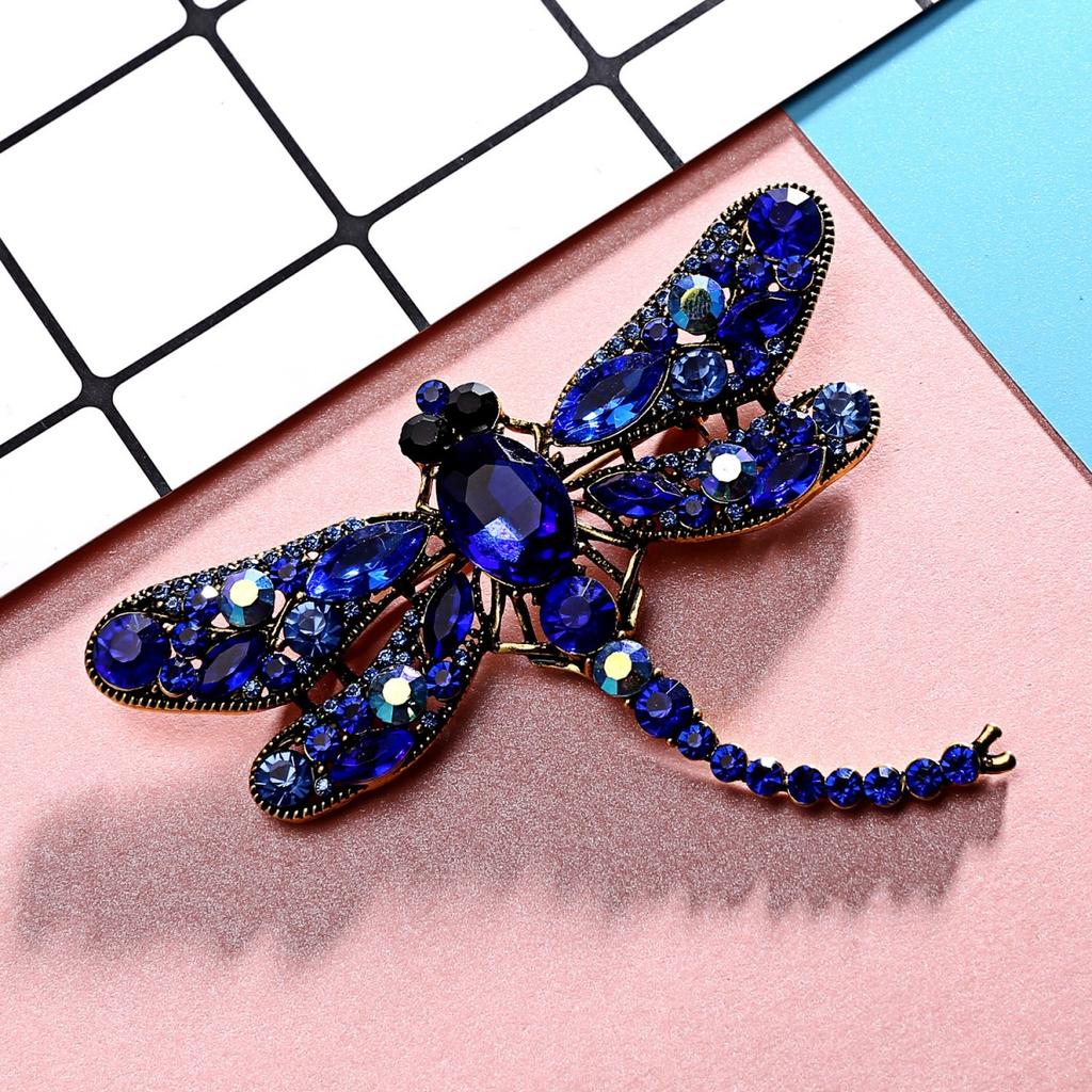 Vintage Full Rhinestone Big Dragonfly Brooch For Women Men Exquisite Colorful Crystal Insect Dragonfly Animal Pins Party Jewelry