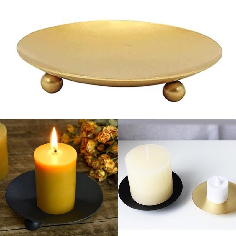 Black Golden Iron Candle Holders for Pillar Candle and Incenses Cones for Weddings and Home Decoration