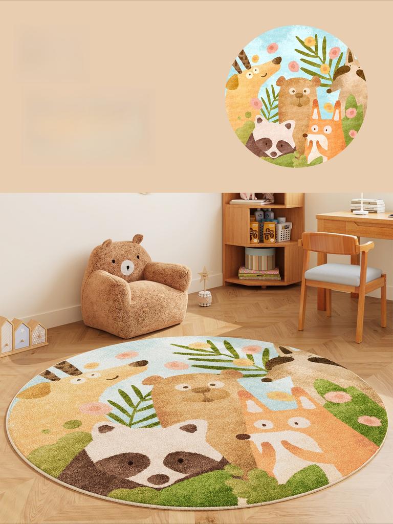 Cartoon Style Bedroom Decor Round Carpet Animal Print Carpets for Living Room Fluffy Soft Lounge Floor Mat Thick Plush Study Rug