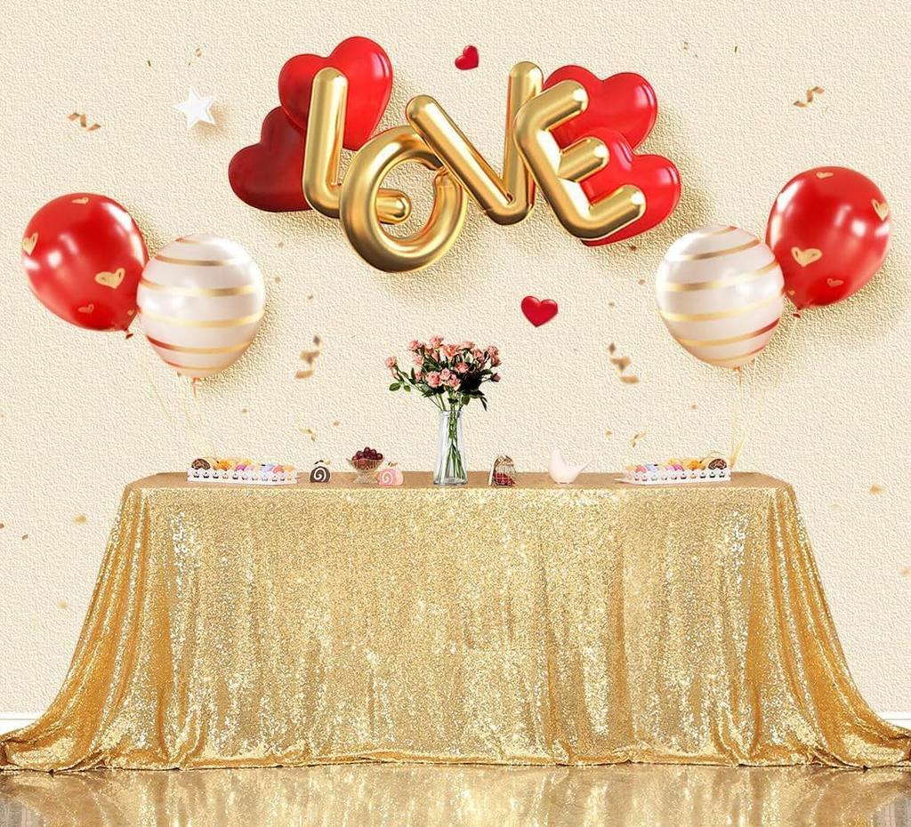 Gold Sequin Rectangle Table Cover Sparkly Fabric Table Cloth for Birthday Wedding Party Holiday Baby Shower Christmas Decoration