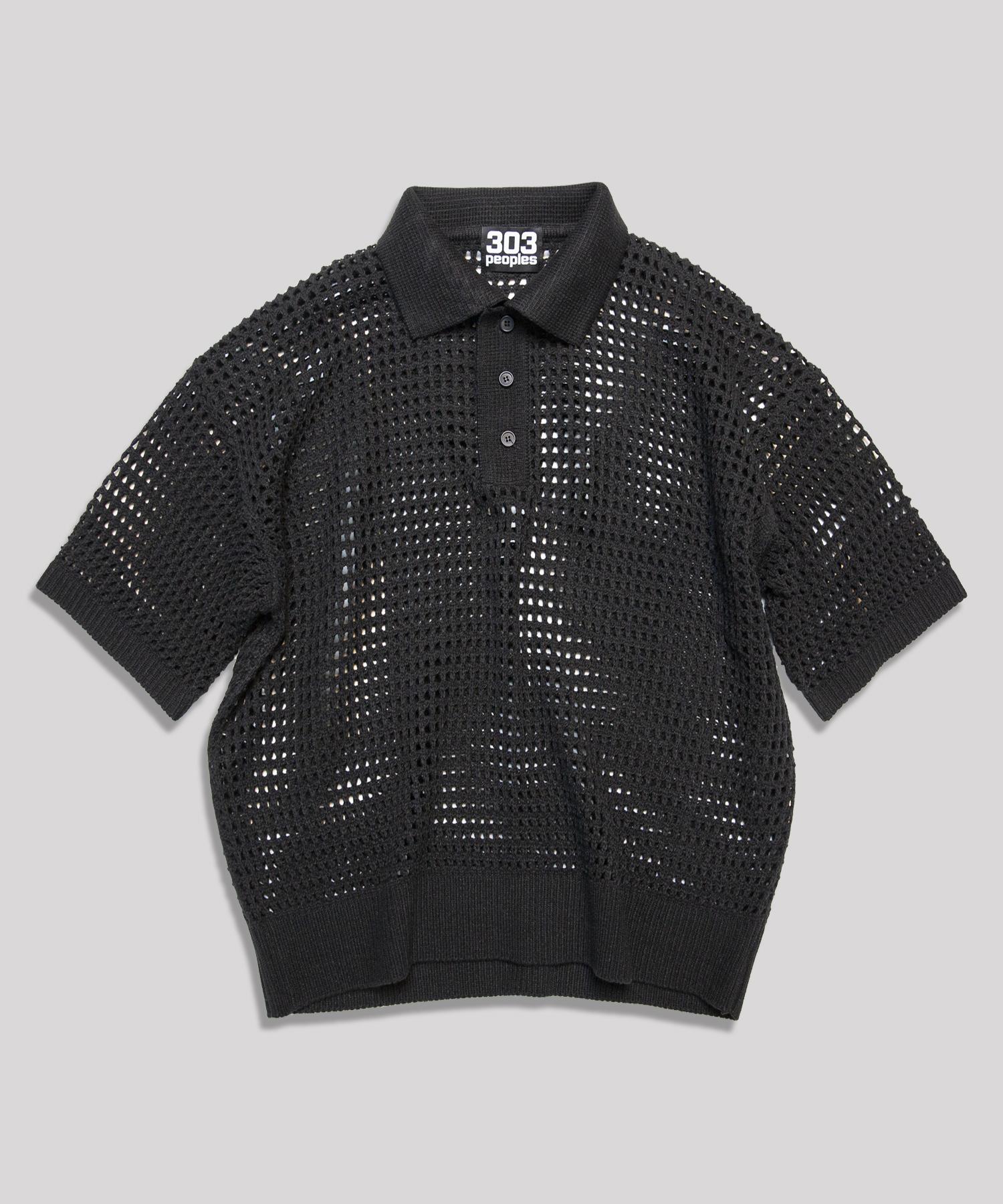 303 Peoples Mesh Summer Collared Neck Punching Knit Black Free