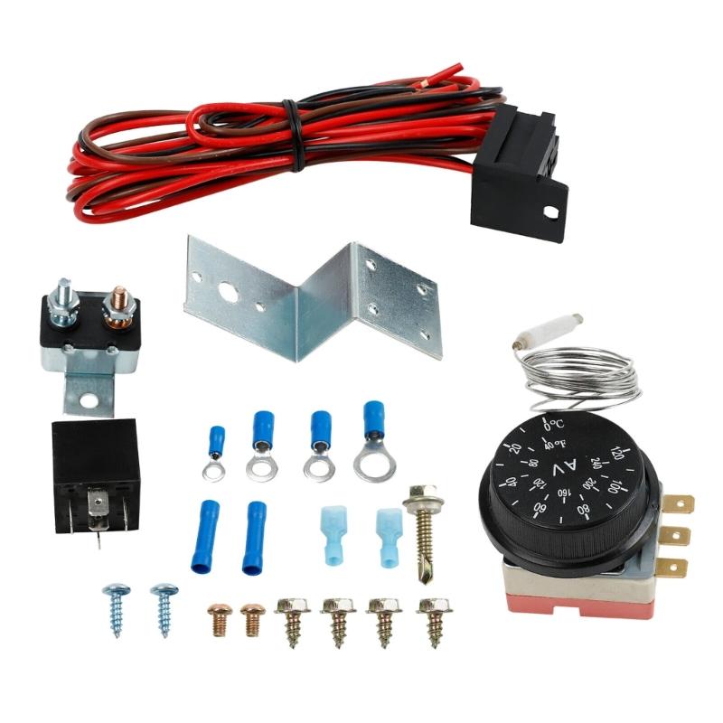 

For Auto Car Control Wire Kit Simple Installation Adjusting Radiator Fan Thermostat Set Flexible Metal Plastic 12V