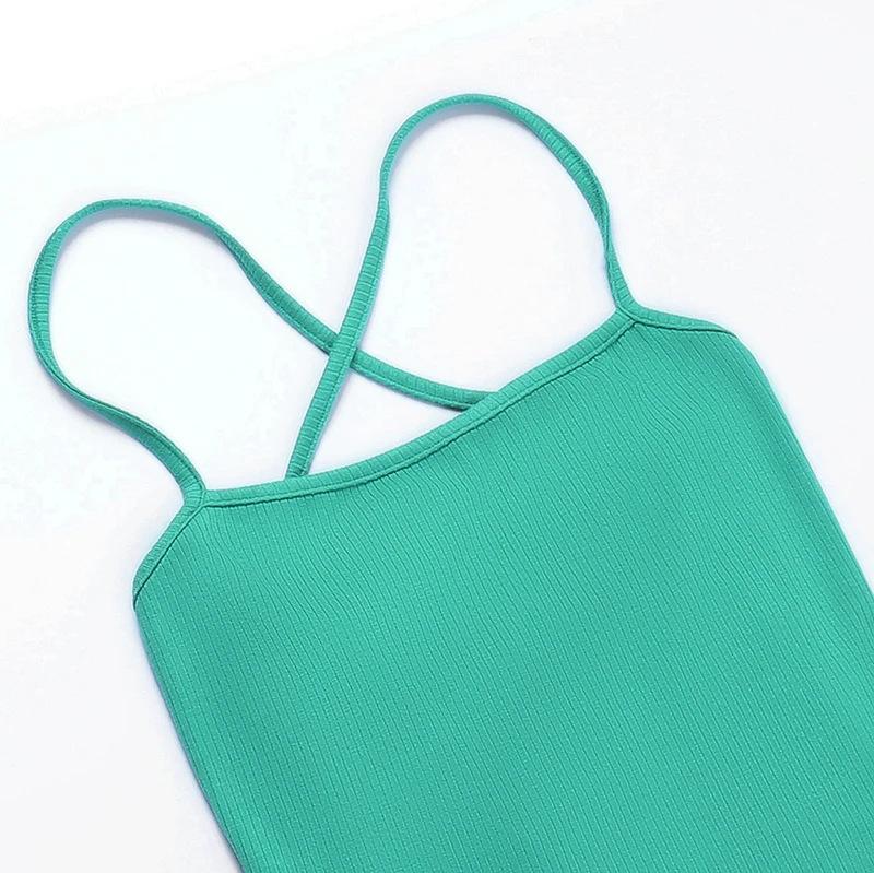European and American Summer Women's Sexy Camisole Slit Backless Casual U-neck Threaded Dress