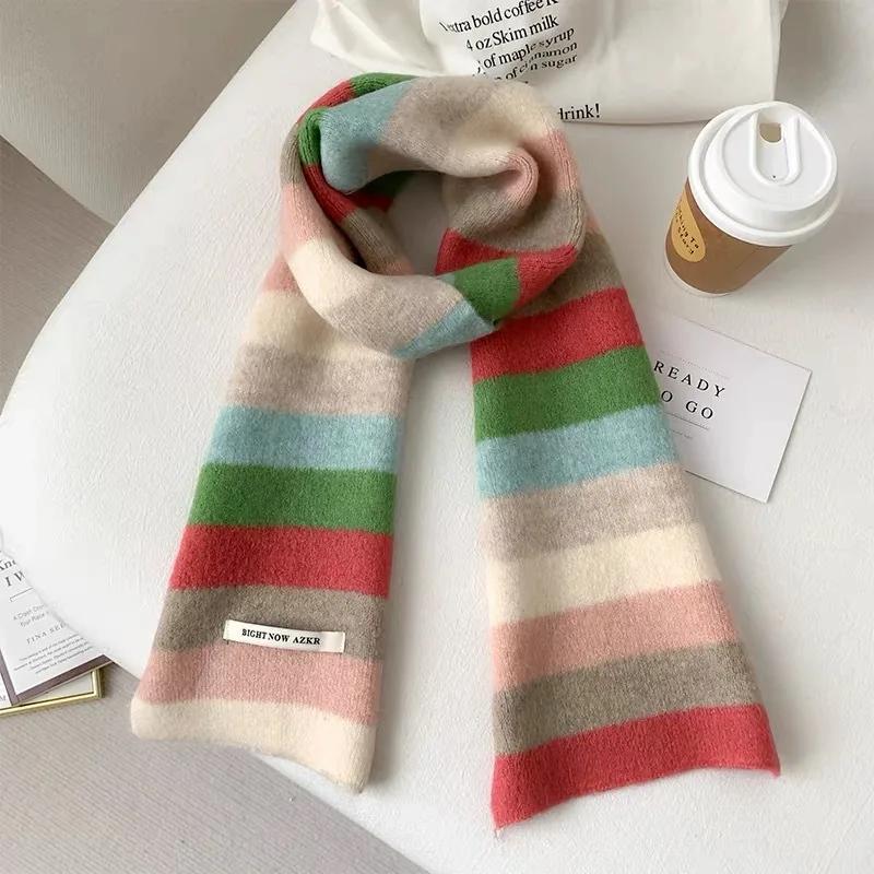 

New Korean Fashion Scarf Winter Autumn Women Striped Knit Wool Muffler Female Chic versatile Small Soft Warm Shawl Trendy Girl 20-150cm