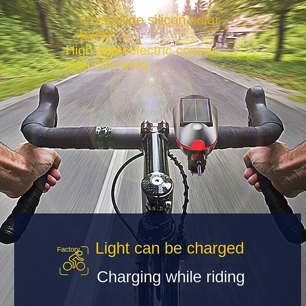 

Солнечная перезаряжаемая велосипедная фара с сигналом велосипедного гудка Сигнализация велосипедного гудка для езды на открытом воздухе