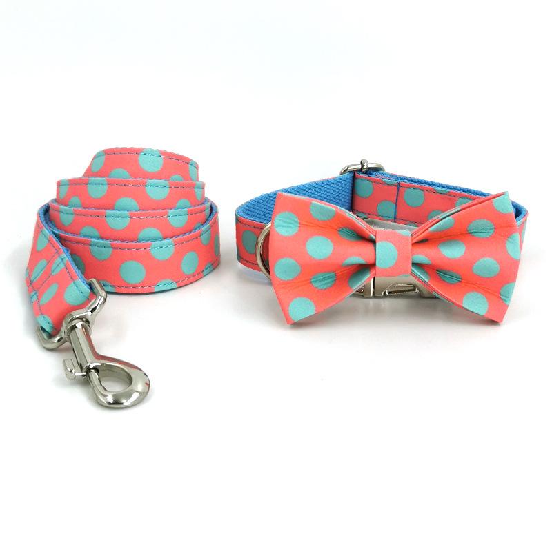 Customizable Dog Collar & Leash Set with Bowtie Extra Large
