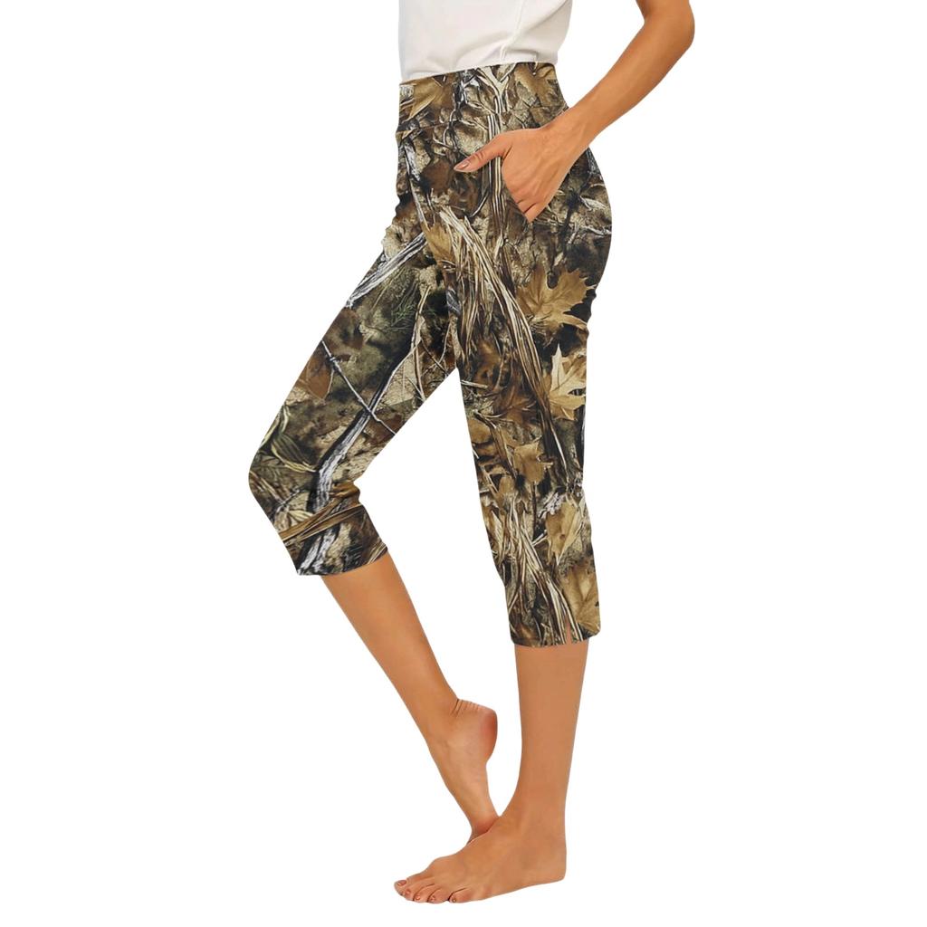 Women's Elastic Waist Casual Capri Pants Slim Fit with Pockets and Side Slits Stretchy Lightweight Bottoms for Everyday Wear