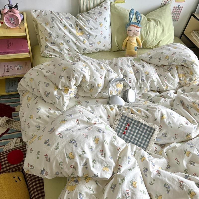 Washed Cotton Four-piece Set, Small Fresh Quilt Cover, Dormitory Bed Sheet Three-piece Set, Bedding