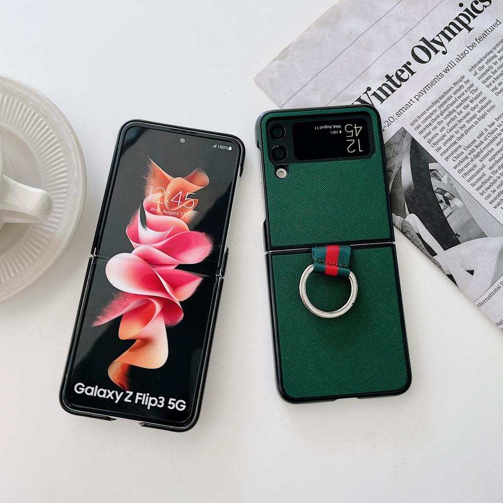 Suitable for Samsung Z Flip4 phone case Flip3 solid color ring folding case P50Pockte leather case