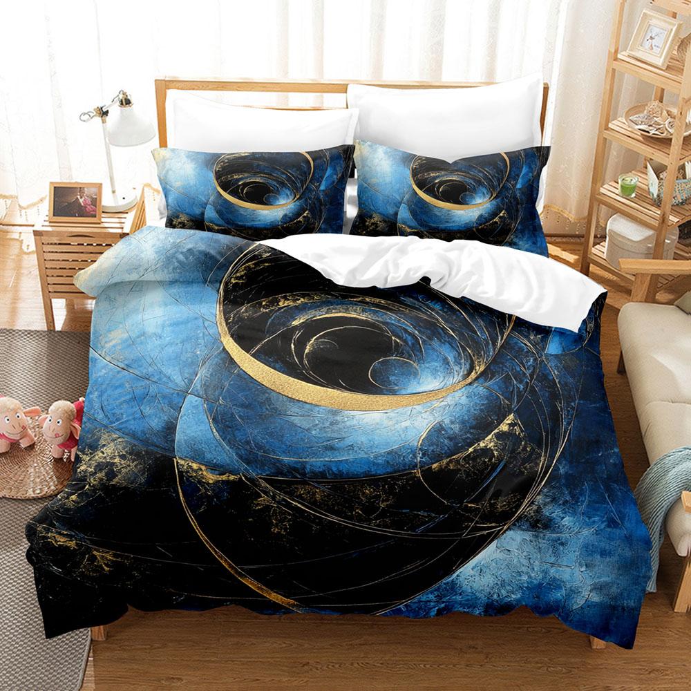 Blue and Gold Vortex 3D Bedding Set Duvet Cover Set King Queen Twin Double Comforter Cover Set For Home and Decoration