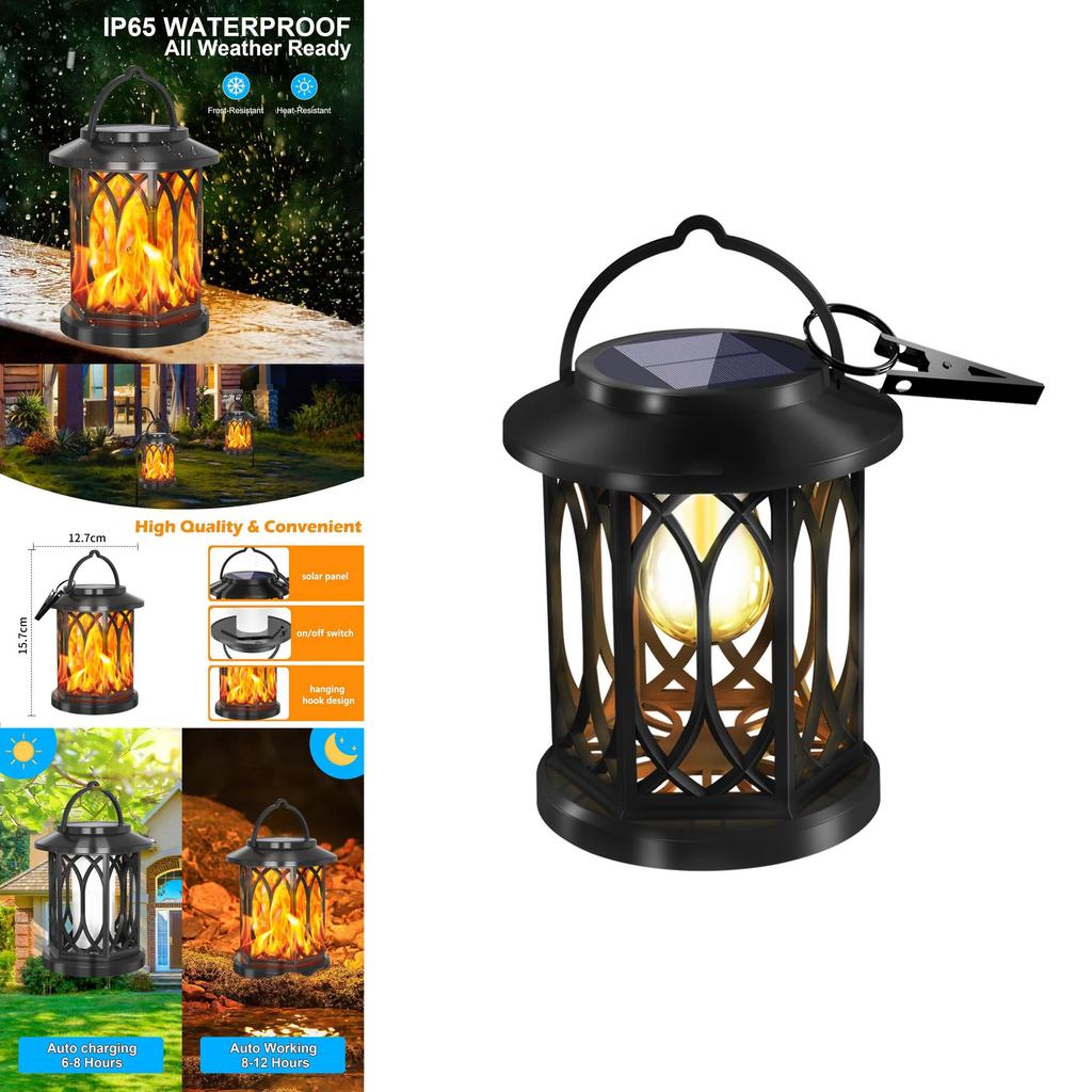 Solar Flame Lantern With Clip Outdoor Garden Landscape Lighting For Patio Decor