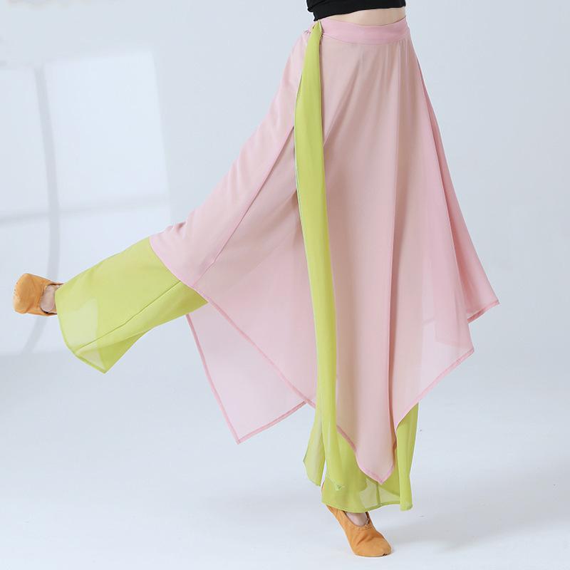 Klassische Tanzhose Tänzerin Übung Performance Chinesisches Chiffon Flatterndes Weites Locker fallendes Rock Culotte Weites Bein Locker Fließendes Kostüm