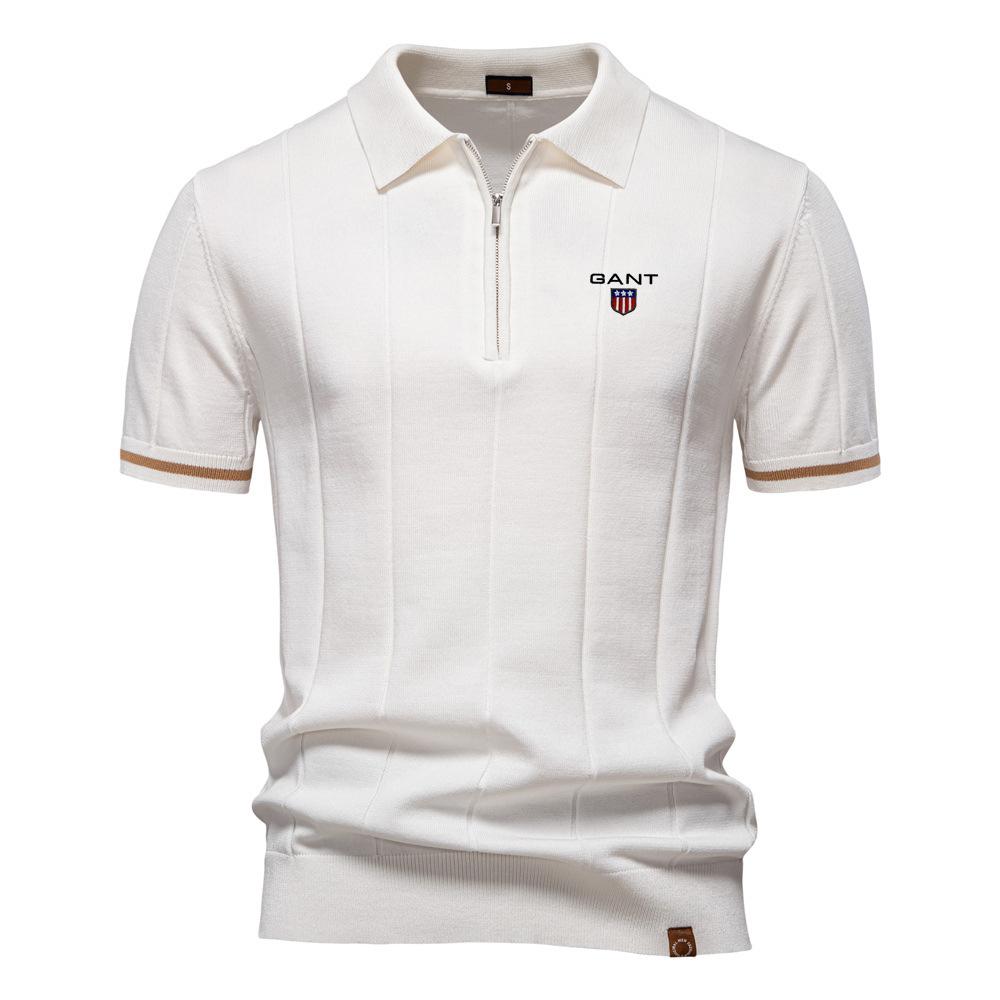 Gant 2025 Spring/Summer Embroidered New Men's Business Casual Woolen Polo Shirt, Flip Collar Knitted Polo Shirt, Short Sleeve