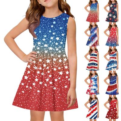 Girls' Summer Princess Dress - A-Line Vest Splice Dress Independence Day