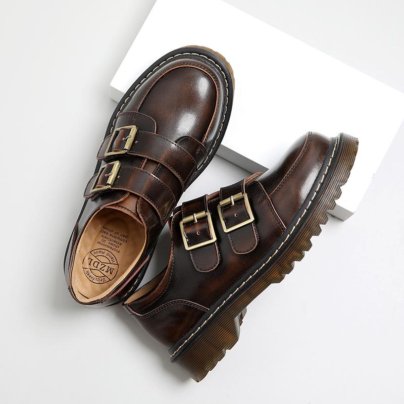 Modne damskie płaskie casualowe mokasyny, damskie płaskie modne vintage brytyjskie skórzane oksfordy, modne skórzane wsuwane buty projektanta