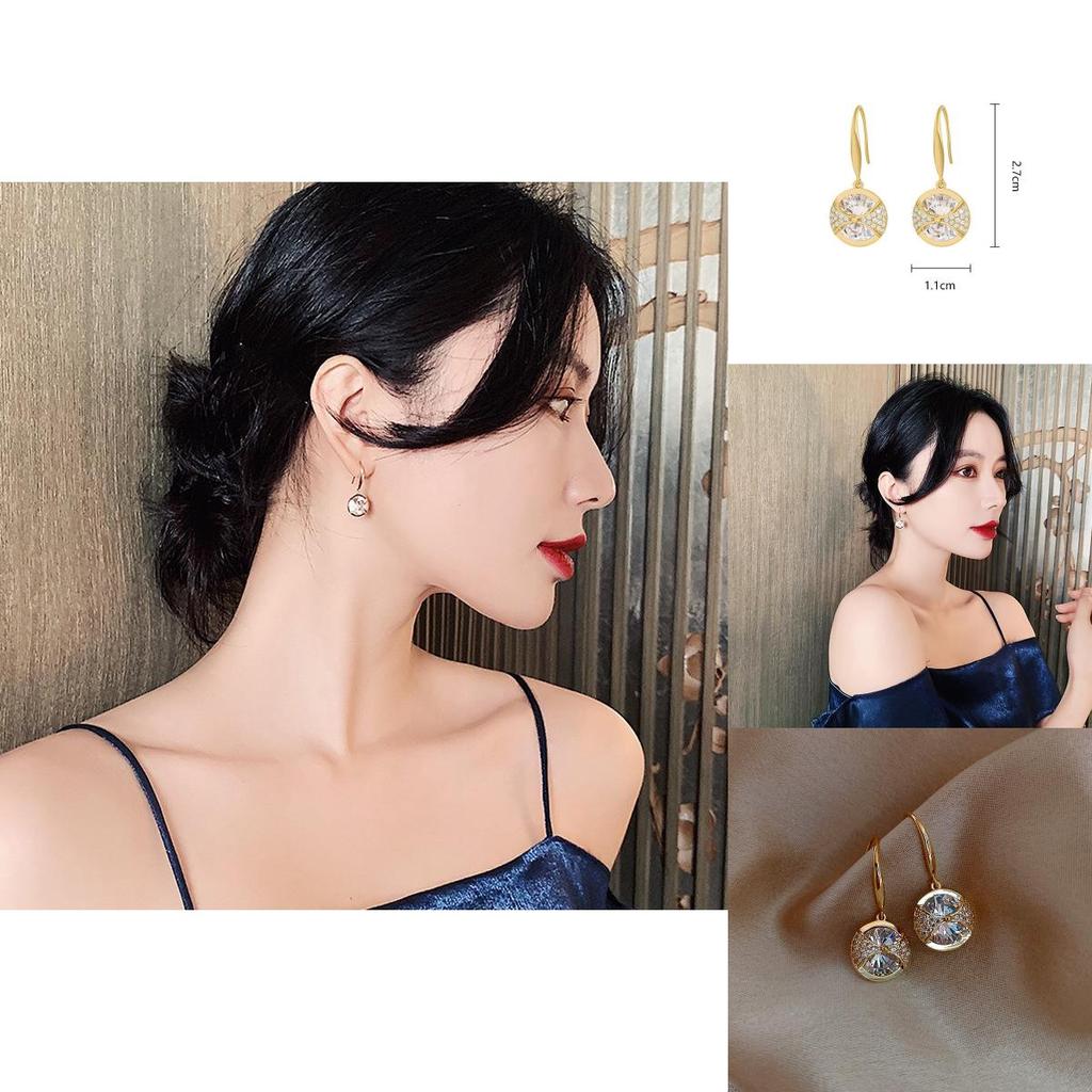 Goldtone Round Drop Earrings Alloy Rhinestone For Daily Casual Use
