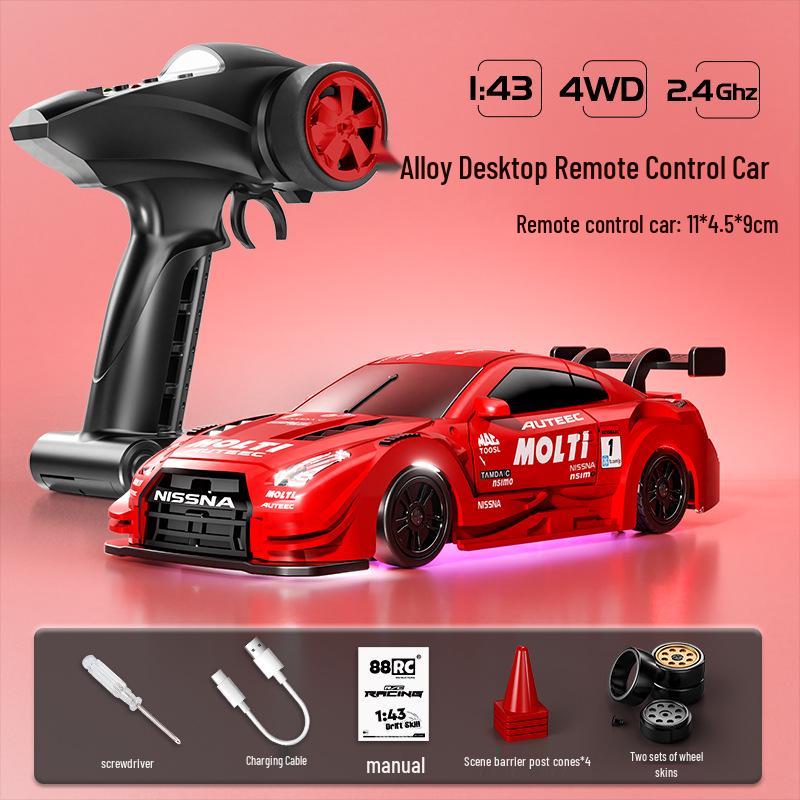 

Alloy Drift Mini RC Car: Four-Wheel Drive Remote Control Toy for Kids 1:43