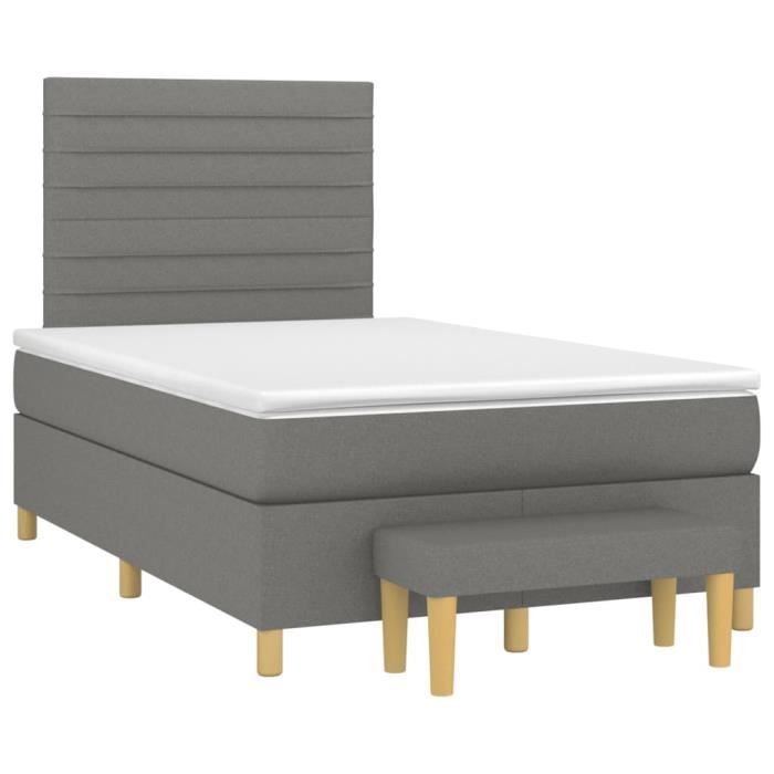 3137222 vidaXL Lit à sommier tapissier avec matelas Gris foncé 120x200cm Tissu