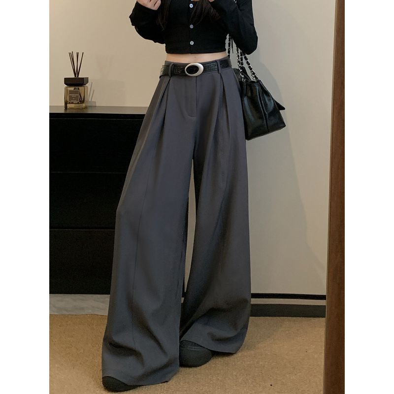 Kumikumi Stylish Minimalist Pure Color Suit Casual Pants Female Fall Loose Slim Looking Drooping Wide-Leg Pants Pants
